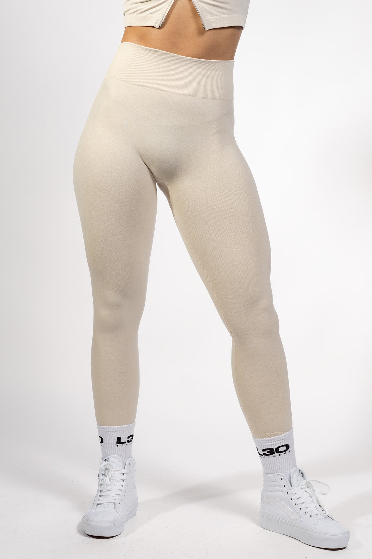 ZARA ECRU CREAM Beige ribbed seamless leggings Size XS-S £8.00 - PicClick UK